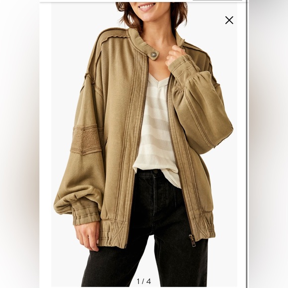 FREE PEOPLE Lou Oversized Moto Zip Fleece Jacket In Olive Stone size Small - Picture 6 of 12